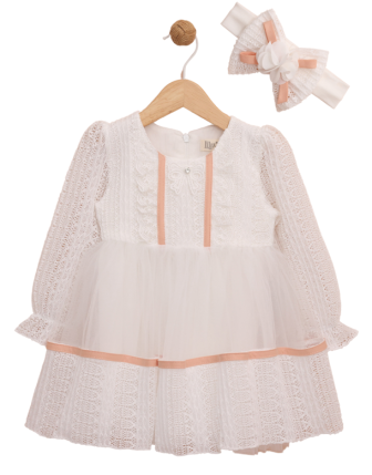 TOPTAN LİLAX DANTELLİ TÜL DETAYLI KIZ ÇOCUK ELBİSESİ 6-18 M