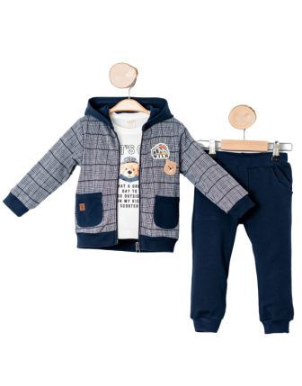 TOPTAN SANİ HIRKALI HAYVAN BASKILI ERKEK ÇOCUK 3 LÜ EŞOFMAN TAKIMI 9-24 M