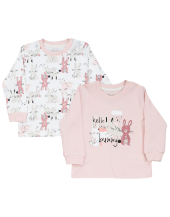 TOPTAN MINIWORLD %100 PAMUK TAVŞAN DESENLİ VE YAZI BASKILI BEBEK ÜST GİYİM SETİ 3-18 M