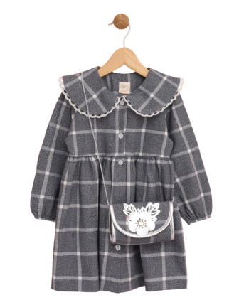 TOPTAN LİLAX ÇANTALI KIZ ÇOCUK ELBİSE 2-5 Y