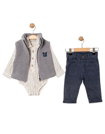 COCOSİSS PELUŞ YELEKLİ 3 LÜ ERKEK BEBEK TAKIM