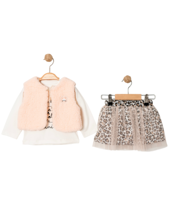 COCOSİSS%100 PAMUKLU YELEKLİ ETEKLİ 3 LÜ KIZ ÇOCUK TAKIM