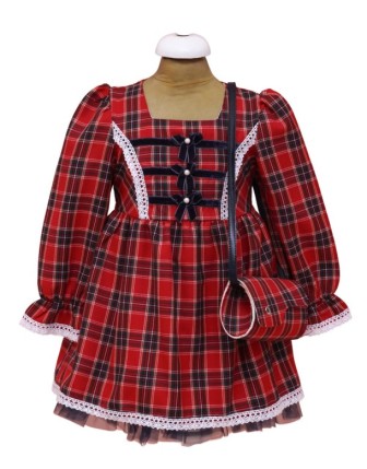 TOPTAN LİLAX EKOSELİ NOEL ÇANTALI KIZ ÇOCUK ELBİSE 2-5 Y