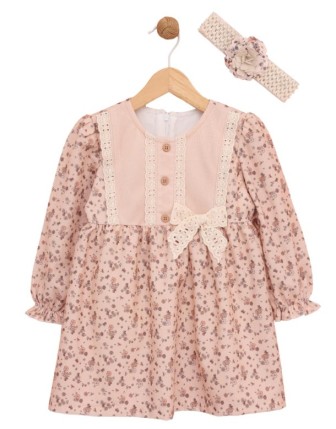TOPTAN LİLAX BANDANALI KIZ BEBEK ELBİSE 9-24 M 
