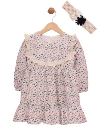 TOPTAN LİLAX BANDANALI KIZ BEBEK ELBİSE 9-24 M