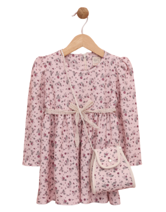 TOPTAN LİLAX ÇANTALI KUŞAKLI KIZ ÇOCUK ELBİSE 2-5 Y