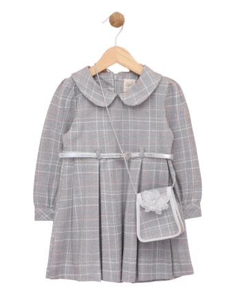 TOPTAN LİLAX ÇANTALI KEMERLİ KIZ ÇOCUK ELBİSE 2-5 Y