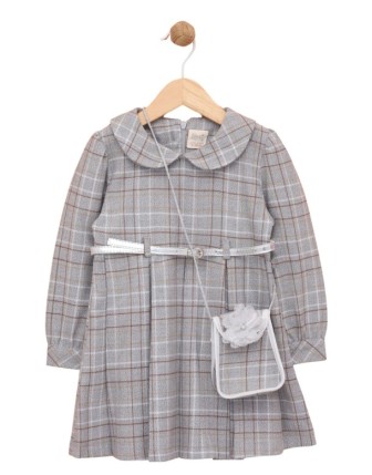 TOPTAN LİLAX ÇANTALI KEMERLİ KIZ ÇOCUK ELBİSE 2-5 Y