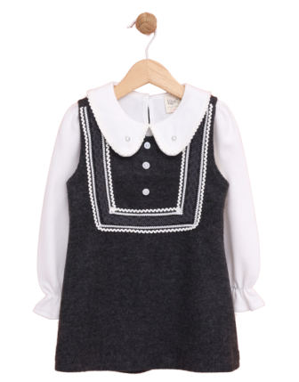 TOPTAN LİLAX YAKA DETAYLI BADİLİ KIZ ÇOCUK ELBİSESİ 2-5 Y 