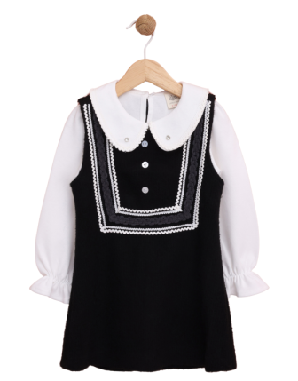 TOPTAN LİLAX YAKA DETAYLI BADİLİ KIZ ÇOCUK ELBİSESİ 2-5 Y 