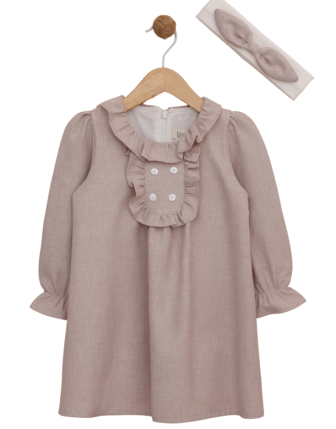 TOPTAN LİLAX BANDANALI KIZ BEBEK ELBİSE 9-24 M