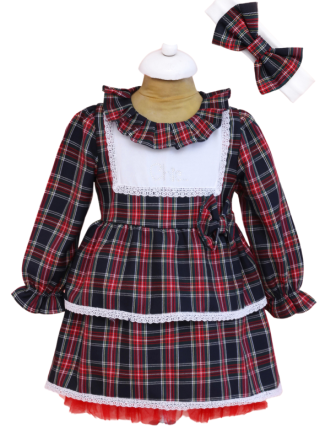 TOPTAN LİLAX BANDANALI EKOSELİ YILBAŞI KIZ BEBEK ELBİSE 9-24 M