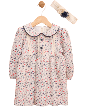 TOPTAN LİLAX BANDANALI KIZ BEBEK ELBİSE 6-18 M