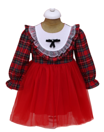 TOPTAN LİLAX KIZ ÇOCUK EKOSE ELBİSE 9 - 24 M