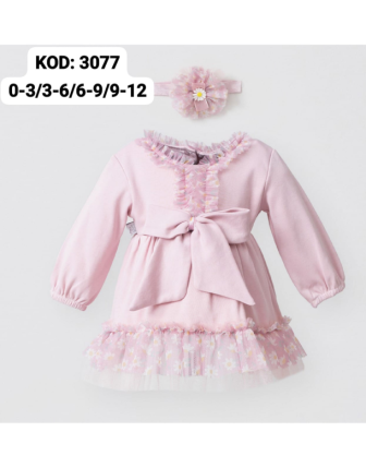 MİNİBORN BANDANALI KIZ BEBEK ELBİSE 0 - 12 M