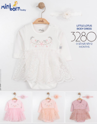 MİNİBORN BANDANALI KIZ BEBEK ELBİSE 0 - 12 M