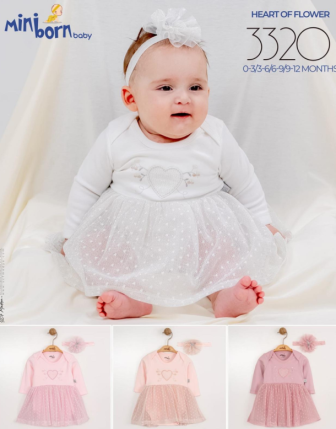 MİNİBORN BANDANALI KIZ BEBEK ELBİSE 0 - 12 M