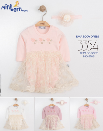 MİNİBORN BANDANALI KIZ BEBEK ELBİSE 0 - 12 M