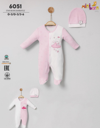 MİNİBORN ŞAPKALI KIZ BEBEK TULUM 0 - 6 M
