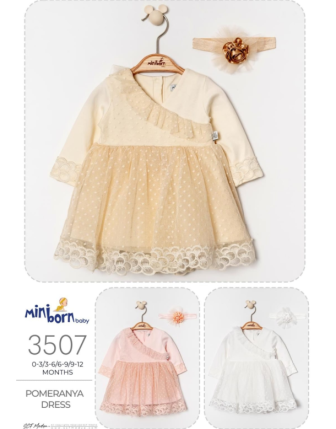 MİNİBORN BANDANALI KIZ BEBEK ELBİSE 0 - 12 M