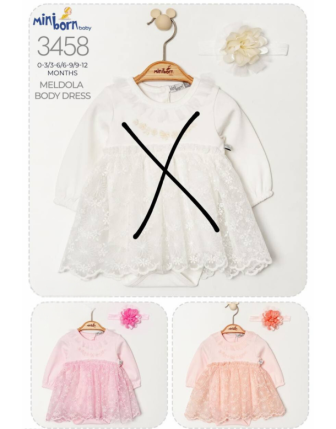 MİNİBORN BANDANALI KIZ BEBEK ELBİSE 0 - 12 M