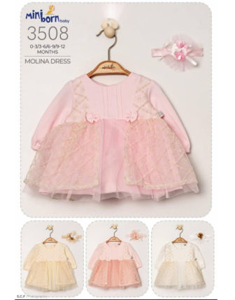 MİNİBORN BANDANALI KIZ BEBEK ELBİSE 0 - 12 M