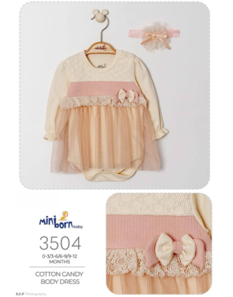 MİNİBORN BANDANALI KIZ BEBEK ELBİSE 0 - 12 M