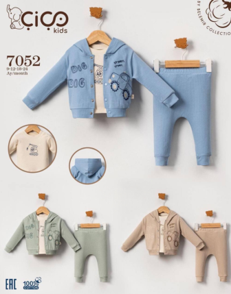 TOPTAN ERKEK BEBEK KAPŞONLU BADİLİ 3 LÜ TAKIM 9 - 24 M