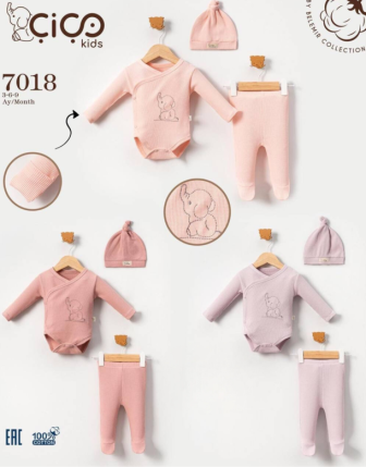 TOPTAN KIZ BEBEK ŞAPKALI ZIBIN  TAKIM 3 - 9 M