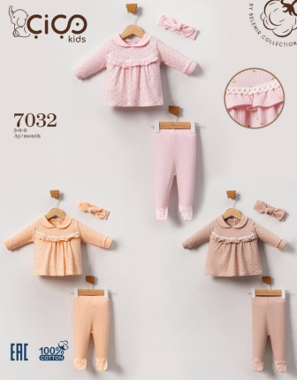 TOPTAN KIZ BEBEK BANDANALI 2 Lİ TAKIM 3 - 9 M