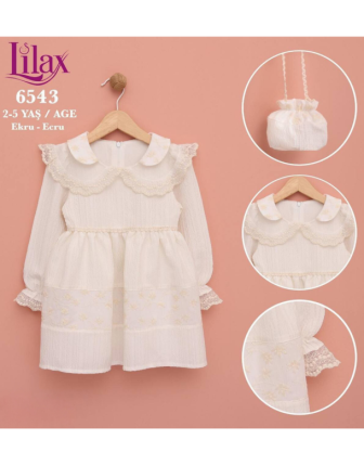 TOPTAN LİLAX KIZ ÇOCUK ÇANTALI ELBİSE 2 - 5 Y