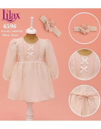 TOPTAN LİLAX KIZ BEBEK BANDANALI ELBİSE 9 - 24 M