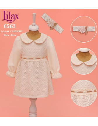 TOPTAN LİLAX KIZ BEBEK BANDANALI ELBİSE 9 - 24 M