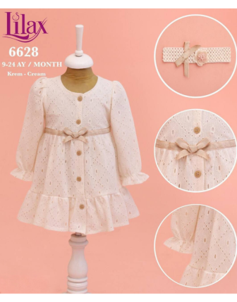 TOPTAN LİLAX KIZ BEBEK BANDANALI ELBİSE 9 - 24 M