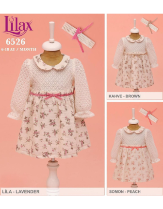 TOPTAN LİLAX KIZ BEBEK BANDANALI ELBİSE 6 - 18 M