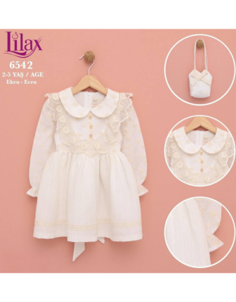 TOPTAN LİLAX KIZ ÇOCUK ÇANTALI ELBİSE 2 - 5 Y