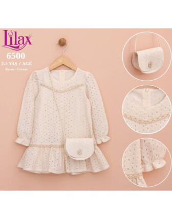 TOPTAN LİLAX KIZ ÇOCUK ÇANTALI ELBİSE 2 - 5 Y