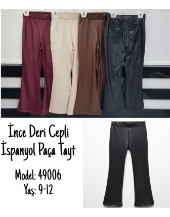TOPTAN MİNOLES KIZ ÇOCUK DERİ İSPANYOL PAÇA TAYT 9 - 12 Y
