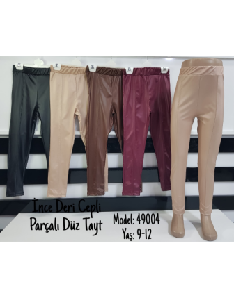 TOPTAN MİNOLES KIZ ÇOCUK DERİ PARÇALI DÜZ TAYT 9 - 12 Y