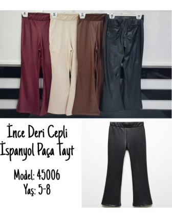 TOPTAN MİNOLES KIZ ÇOCUK DERİ İSPANYOL PAÇA TAYT 5 - 8 Y