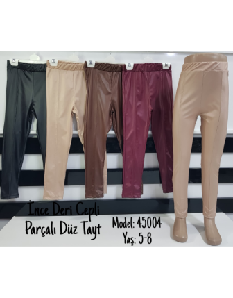 TOPTAN MİNOLES KIZ ÇOCUK DERİ PARÇALI DÜZ TAYT 5 - 8 Y