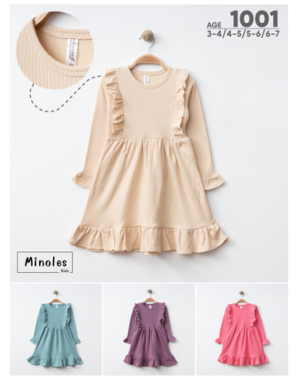 TOPTAN MİNOLES KIZ ÇOCUK ELBİSE 3 - 7 Y