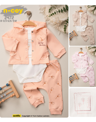 TOPTAN N - CEY KIZ BEBEK ZIBINLI 3 LÜ TAKIM 0 - 9 M