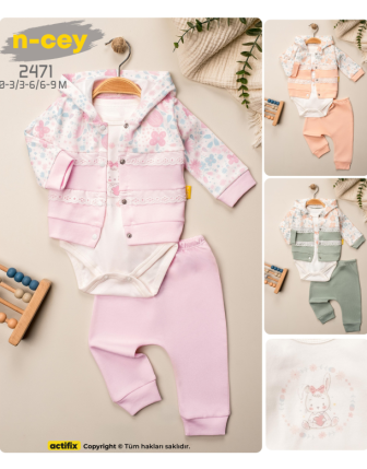 TOPTAN N - CEY KIZ BEBEK ZIBINLI 3 LÜ TAKIM 0 - 9 M