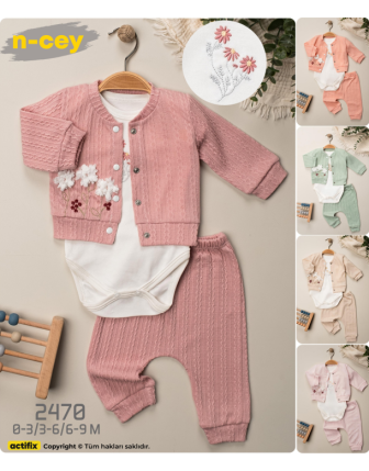 TOPTAN N - CEY KIZ BEBEK ZIBINLI 3 LÜ TAKIM 0 - 9 M