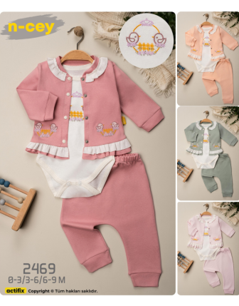 TOPTAN N - CEY KIZ BEBEK ZIBINLI 3 LÜ TAKIM 0 - 9 M