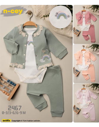 TOPTAN N - CEY KIZ BEBEK ZIBINLI 3 LÜ TAKIM 0 - 9 M