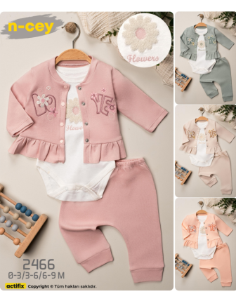 TOPTAN N - CEY KIZ BEBEK ZIBINLI 3 LÜ TAKIM 0 - 9 M