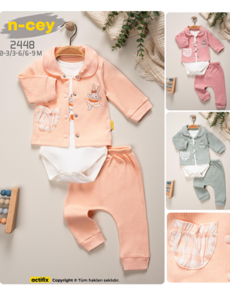 TOPTAN N - CEY KIZ BEBEK ZIBINLI 3 LÜ TAKIM 0 - 9 M