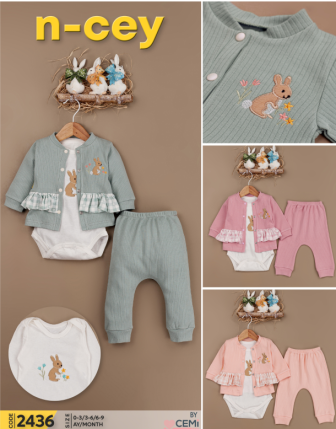 TOPTAN N - CEY KIZ BEBEK ZIBINLI 3 LÜ TAKIM 0 - 9 M